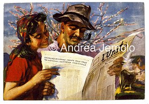 Cartolina di propaganda del Partito Comunista Italiano per L'Unità  | Andrea Jemolo