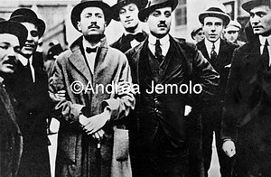 Mussolini among a group of interventionists in Rome in April 1915  | Andrea Jemolo