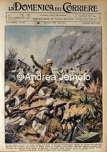 La Domenica del Corriere - The soldiers of General Mariotti defeat the soldiers of Cassa Sebat  | Andrea Jemolo