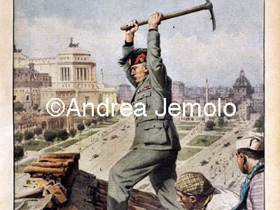 La Domenica del Corriere - Mussolini vibrates the groundbreaking for the construction of the Palazzo del Littorio  | Andrea Jemolo