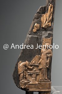 Archaeological Deposit Tripod leg, offer of a Cupid to a Herm of Dionysus, wood and ivory, from the Villa of the Papyri | Andrea Jemolo