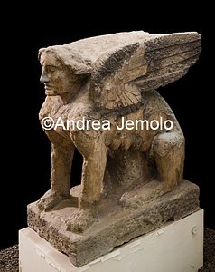 National Antiquarium Statue of a seated sphinx with feline body, female head and large wings. From Villa in the Fondo Prisco | Andrea Jemolo