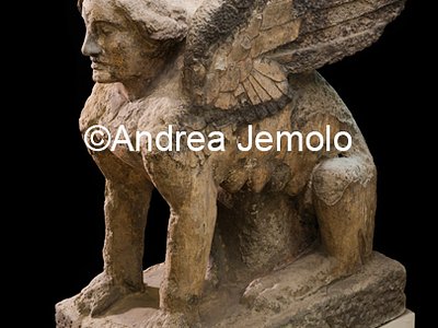 National Antiquarium Statue of a seated sphinx with feline body, female head and large wings. From Villa in the Fondo Prisco | Andrea Jemolo