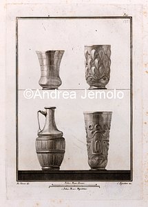Archaeological National museum Three glasses and a pitcher in "Antichità di Ercolano.Rami inediti" II | Andrea Jemolo