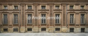 Palazzo Carignano Ordine inferiore del prospetto laterale su via Principe Amedeo - parte seicentesca di Guarino Guarini | Andrea Jemolo