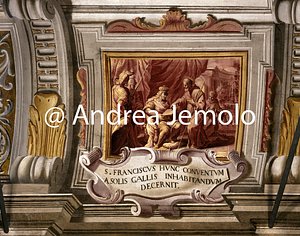 Chiesa della Trinità dei Monti Refettorio - Scene della vita di San Francesco da Paola - Soffitto affrescato | Andrea Jemolo