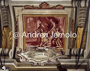 Chiesa della Trinità dei Monti Refettorio - Scene della vita di San Francesco da Paola - Soffitto affrescato | Andrea Jemolo
