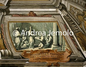 Chiesa della Trinità dei Monti Refettorio - Scene della vita di San Francesco da Paola - Soffitto affrescato | Andrea Jemolo