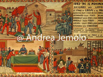 Headquartier of Confederazione Generale Italiana del Lavoro - CGIL The movement of the Fasci Siciliani of the workers - Panel for Sicilian cart painted with linseed oil | Andrea Jemolo