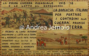 Sede della Confederazione Generale Italiana del Lavoro - CGiL La prima guerra mondiale. La borghesia italiana per portare i contadini in guerra promise loro la terra - Pannello per carretto siciliano dipinto ad olio di lino  | Andrea Jemolo