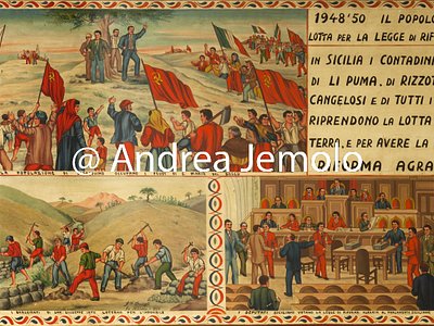 Headquartier of Confederazione Generale Italiana del Lavoro - CGIL The Sicilian people struggle for the law of agrarian reform 1948-1950 - Panel for Sicilian cart painted with linseed oil | Andrea Jemolo