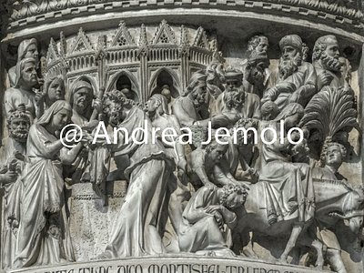 Duomo di Santa Maria Assunta Pulpito - Presentazione di Gesù al tempio e Fuga in Egitto | Andrea Jemolo