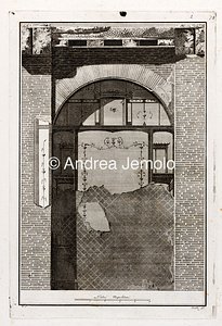 Museo Archeologico Nazionale Prospetto di parete e di affresco frammentario, dal teatro di Ercolano in "Antichità di Ercolano. Rami inediti", incisione | Andrea Jemolo