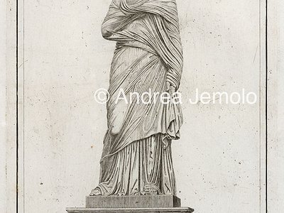Archaeological National museum Statue of Viciria on inscribed base, from the Nonian Basilica to Ercolano in "Antichità di Ercolano. Rami inediti", Engraving | Andrea Jemolo