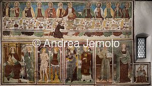 Chiesa di Santo Stefano L'Ultima Cena - Santi e Madonna in Trono, affresco | Andrea Jemolo