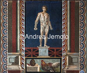 Museo Archeologico Nazionale Pugile e natura morta con gallo, pigna, testa d'aglio e dattero, mosaico | Andrea Jemolo
