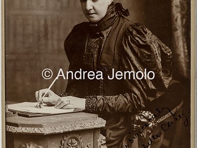 With dedication and autograph Portrait of the writer Rosa Nouchette Carey | Andrea Jemolo