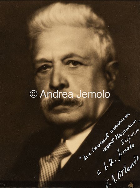 Photo with autograph and dedication Portrait of Vittorio Emanuele Orlando | Andrea Jemolo