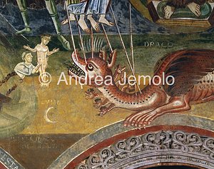 Chiesa di San Pietro al Monte Vittoria sul Drago dell'Apocalisse - affresco - particolare | Andrea Jemolo