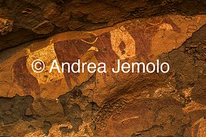  Dipinto rupestre raffigurante animali, Tassili n’Ajjer, Tadart Rouge - Periodo bovidiano | Andrea Jemolo