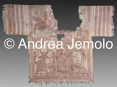 Egyptian museum Sacred dress of linen with red inscriptions | Andrea Jemolo