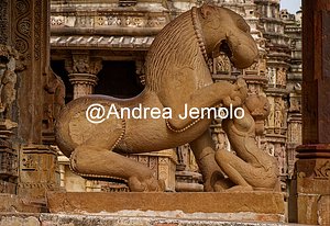 Tempio Mahadeva Scultura con guerriero e Vyala | Andrea Jemolo