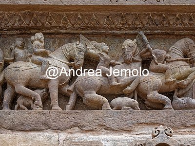 Lakshmana Temple Sculpture with women on horseback and pigs - south facade | Andrea Jemolo