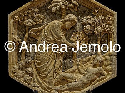 Museo dell'Opera del Duomo Istorated reliefs from Giotto’s Bell Tower - God creates Eve | Andrea Jemolo
