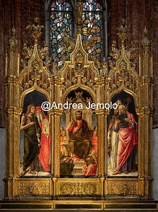 Basilica dei Frari Pala raffigurante San Marco in Trono tra angeli musicanti e i santi Giovanni Battista, Gerolamo, Niccolò, Paolo | Andrea Jemolo