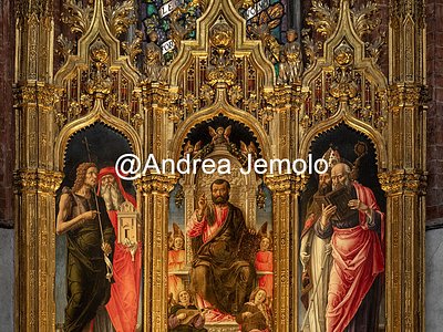 Basilica di Santa Maria Gloriosa dei Frari Altarpiece depicting Saint Mark on the Throne between musicians angels and saints John the Baptist, Jerome, Nicholas, Paul | Andrea Jemolo