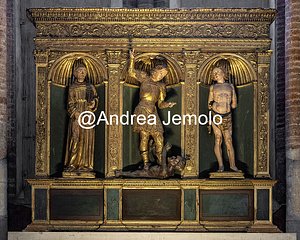 Basilica di Santa Maria Gloriosa dei Frari Wooden triptych with statues of Saints Anthony, Michael and Sebastian | Andrea Jemolo