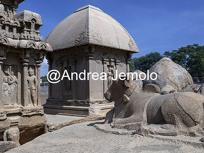 Pancha Rathas also known as Five Rathas or Pandava Rathas Sculpture of a bull in front of the Draupadi Ratha and Arjuna Ratha | Andrea Jemolo