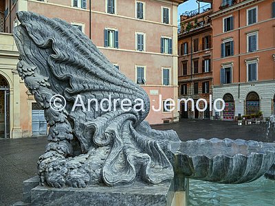 Fontana in piazza Santa Maria in Trastevere Vasca a forma di conchiglia con le valve | Andrea Jemolo