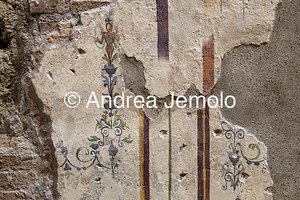 Roman latrine in via Garibaldi Painting of floral candelabras on which a fantastic figure stands | Andrea Jemolo