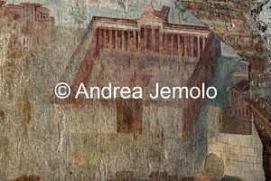 Criptoportico delle Terme di Traiano La Citta dipinta - Piazza con colonne e statue dorate - Affresco | Andrea Jemolo