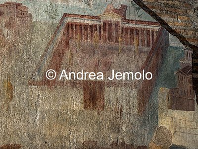 Criptoportico delle Terme di Traiano La Citta dipinta - Piazza con colonne e statue dorate - Affresco | Andrea Jemolo