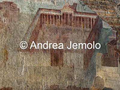 Criptoportico delle Terme di Traiano La Citta dipinta - Piazza con colonne e statue dorate - Affresco | Andrea Jemolo
