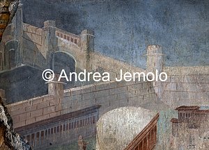 Criptoportico delle Terme di Traiano La Citta dipinta - Ponte che attraversa un canale - Affresco | Andrea Jemolo