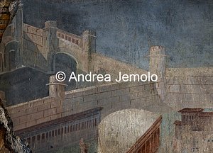 Criptoportico delle Terme di Traiano La Citta dipinta - Ponte che attraversa un canale - Affresco | Andrea Jemolo
