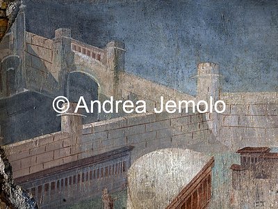 Criptoportico delle Terme di Traiano La Citta dipinta - Ponte che attraversa un canale - Affresco | Andrea Jemolo