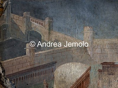 Criptoportico delle Terme di Traiano La Citta dipinta - Ponte che attraversa un canale - Affresco | Andrea Jemolo