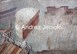 Criptoportico delle Terme di Traiano La Citta dipinta - Teatro con forma a semicerchio delle gradinate (la cavea) - Affresco | Andrea Jemolo