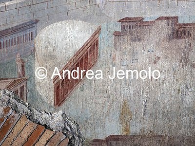Criptoportico delle Terme di Traiano La Citta dipinta - Teatro con forma a semicerchio delle gradinate (la cavea) - Affresco | Andrea Jemolo