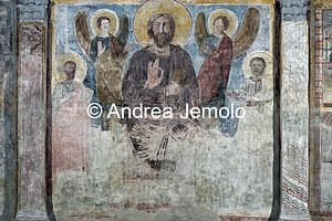 Church of Sant'Urbano alla Caffarella Christ enthroned blessing among angels, St. Peter and St. Paul, wall paint | Andrea Jemolo