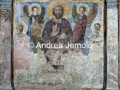 Church of Sant'Urbano alla Caffarella Christ enthroned blessing among angels, St. Peter and St. Paul, wall paint | Andrea Jemolo