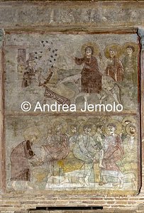 Church of Sant'Urbano alla Caffarella Pilate washes his hands; Christ scourged; Capture of Christ; Christ's ascent to Mount Calvary, wall paint | Andrea Jemolo