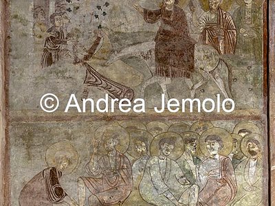 Chiesa di Sant'Urbano alla Caffarella Entrata di Cristo in Gerusalemme e lavanda dei piedi, pittura muraria | Andrea Jemolo