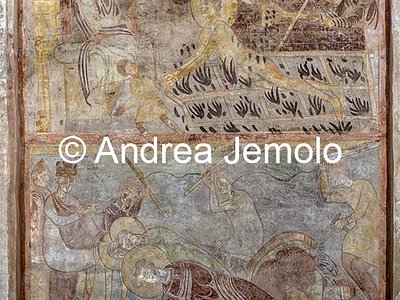 Chiesa di Sant'Urbano alla Caffarella Martirio di san Lorenzo; Sant'Urbano percosso davanti ad Saint Telemachus, pittura muraria | Andrea Jemolo