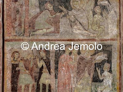Chiesa di Sant'Urbano alla Caffarella Annuncio dell'angelo a san Valeriano, Sant'Urbano battezza Valeriano - pittura muraria | Andrea Jemolo