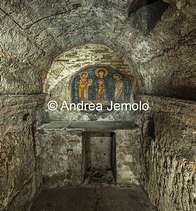 Church of Sant'Urbano alla Caffarella Crypt - Madonna and Child between Saint Urban and Saint John the Evangelist - Fresco | Andrea Jemolo